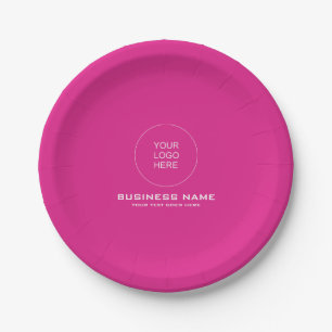 Customisable Logo Text Pink Solid Colour Round Paper Plate