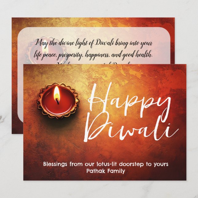 Customisable  Lotus Lights Blessing Diwali Card (Front/Back)