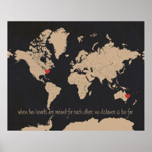 Customisable Love & Distance World Map Poster