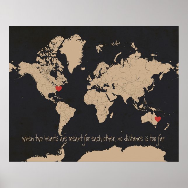 Customisable Love & Distance World Map Poster (Front)
