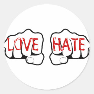 Customisable LOVE HATE Fists Classic Round Sticker