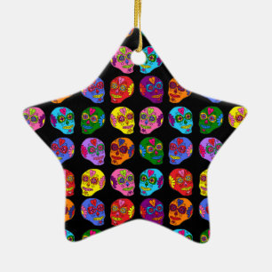 Customisable Lucha Libre Sugar Skulls Ceramic Tree Decoration