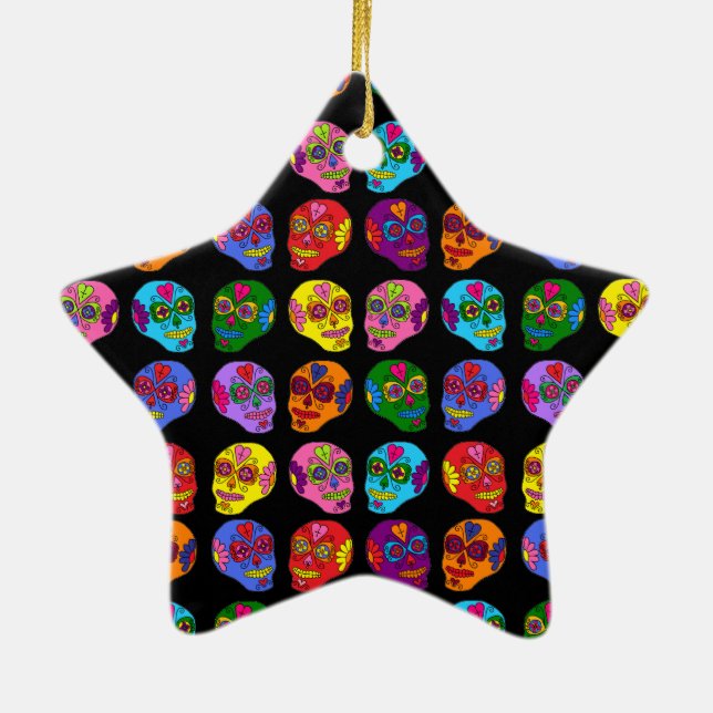 Customisable Lucha Libre Sugar Skulls Ceramic Tree Decoration (Back)
