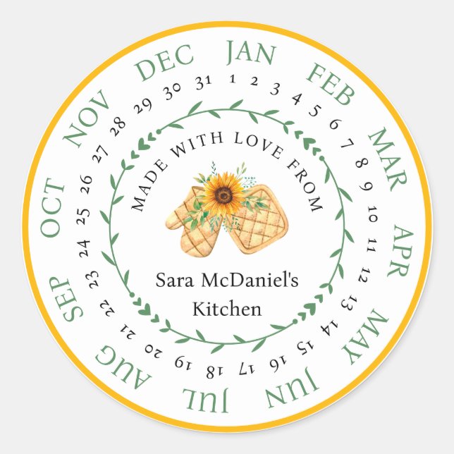 Customisable Made with Love Kitchen Food Sticker (Front)