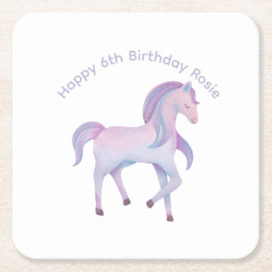 Customisable Magical pastel ombre Pony Square Paper Coaster