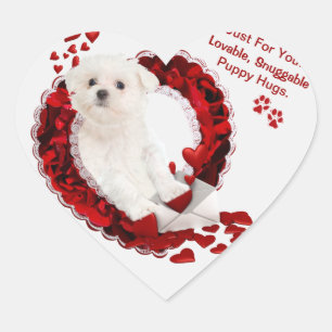Customisable Maltese Loveable Heart Shaped Sticker