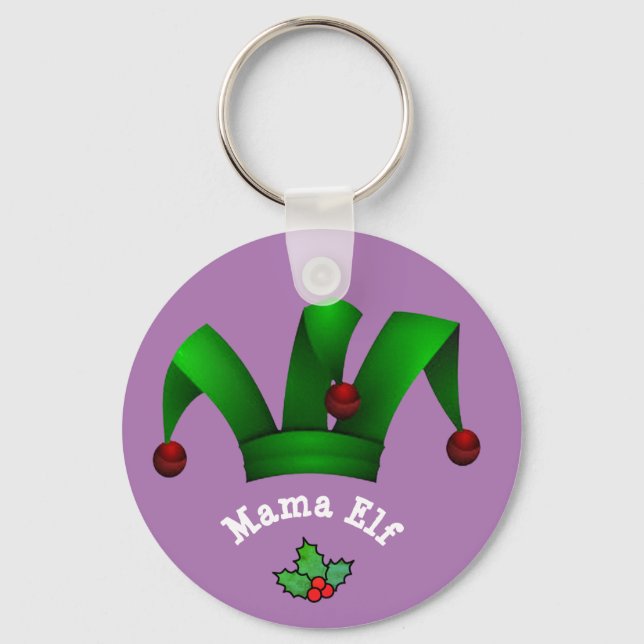 Customisable Mama Elf Custom Christmas Gift Idea Key Ring (Front)