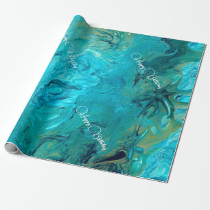 Customisable marble effect texturised emerald blue wrapping paper