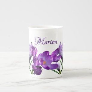 Customisable Marion name purple flower boho trendy Bone China Mug