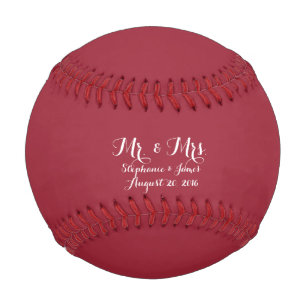 Customisable Maroon Couple Mr. And Mrs. Wedding Baseball