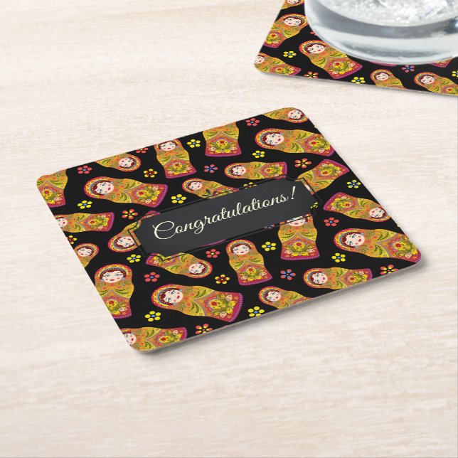 Customisable Matreshka Square Paper Coaster (Angled)