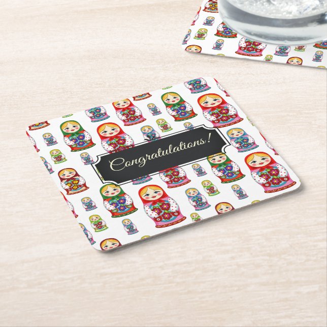 Customisable Matreshka Square Paper Coaster (Angled)