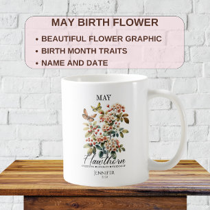 Customisable May Birthday Flower Hawthorn Coffee Mug