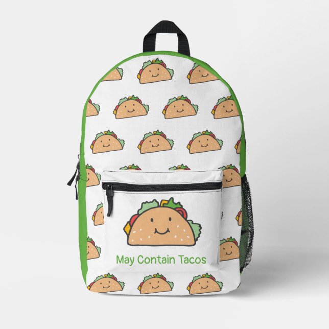 Customisable May Contain Tacos Happy Taco  Printed Backpack (Front)