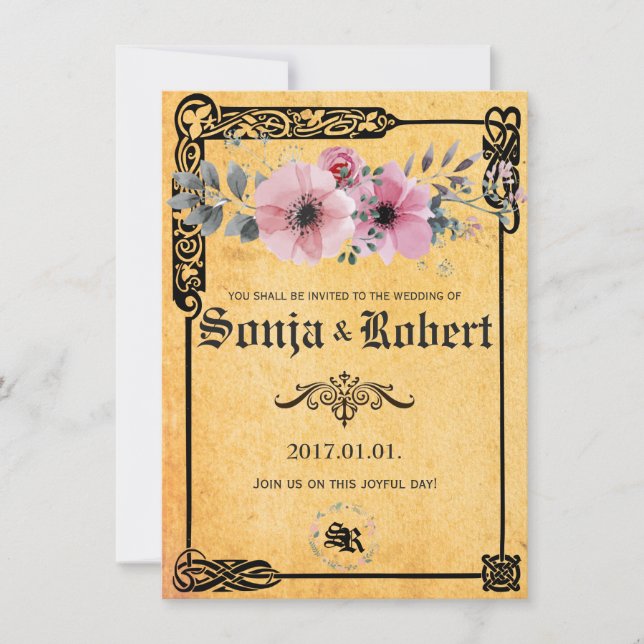 Customisable Mediaeval Celtic Floral invitation (Front)