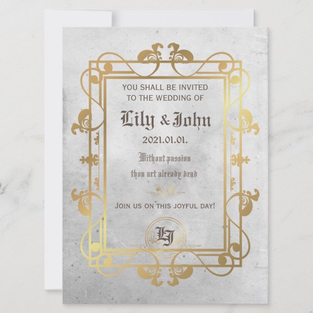 Customisable Mediaeval Concrete&Gold Invitation (Front)