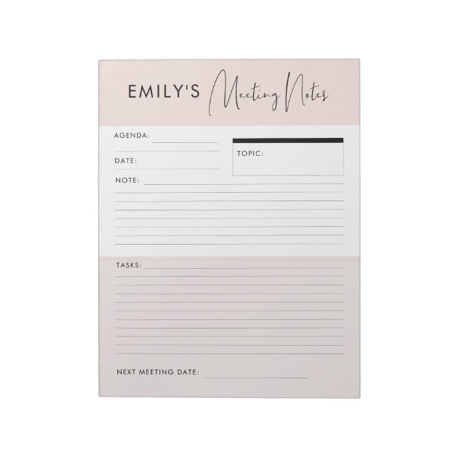Customisable Meeting Notes Memo Planner Notepad (Rotated)