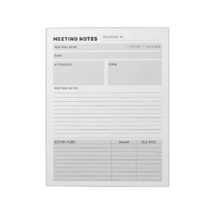 Customisable Meeting Notes Memo Planner Notepad