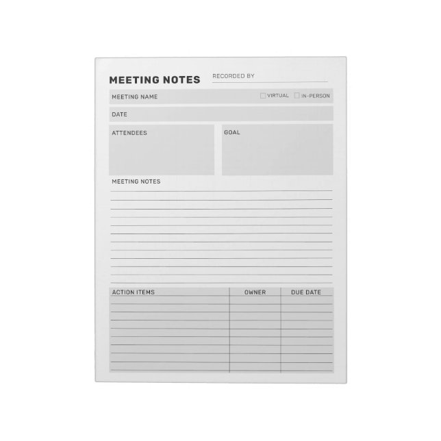 Customisable Meeting Notes Memo Planner Notepad (Rotated)