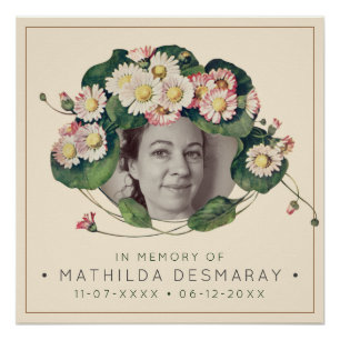 Customisable Memorial Art Nouveau Daisies Rustic Poster