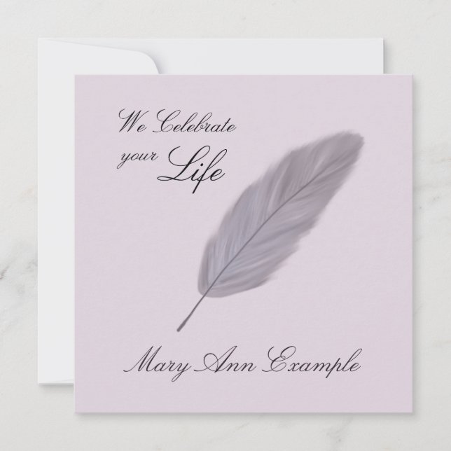 Customisable Memorial / Living Funeral (Feather) Invitation (Front)