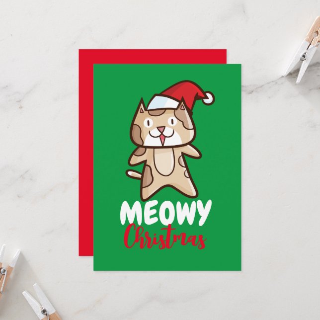 Customisable Meowy Christmas  Invitation (Front/Back In Situ)