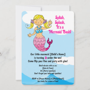 Customisable Mermaid Birthday Design Blonde Hair   Invitation