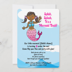 Customisable Mermaid Birthday Design Dark Hair Invitation