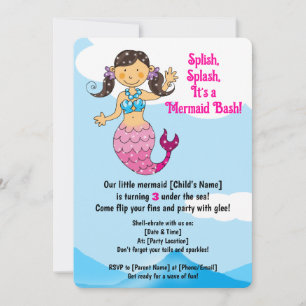 Customisable Mermaid Birthday Design Dark Hair   Invitation