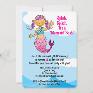 Customisable Mermaid Birthday Design Pink Hair Invitation