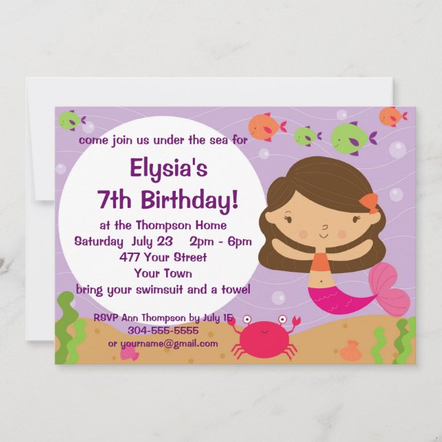 Customisable Mermaid Birthday Party Invitation (Front)