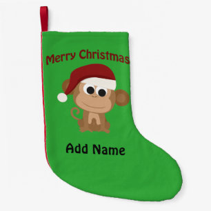 Customisable Merry Christmas monkey Small Christmas Stocking