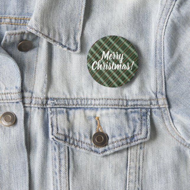 Customisable Merry Christmas Plaid 6 Cm Round Badge (In Situ)