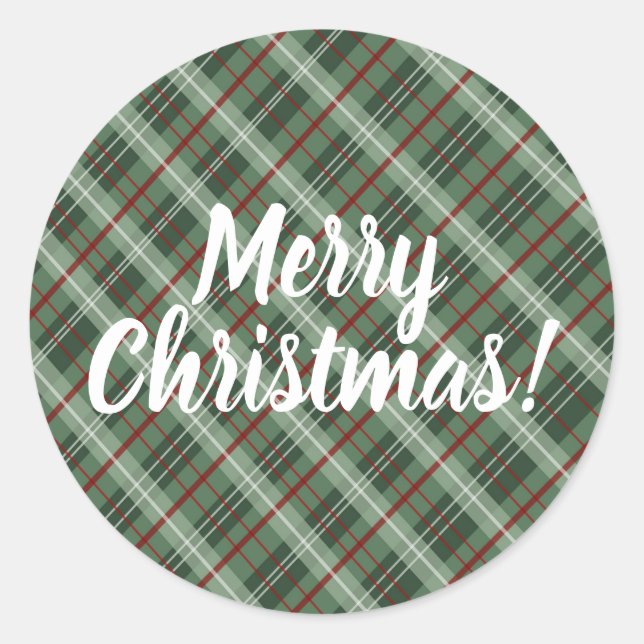 Customisable Merry Christmas Plaid Classic Round Sticker (Front)