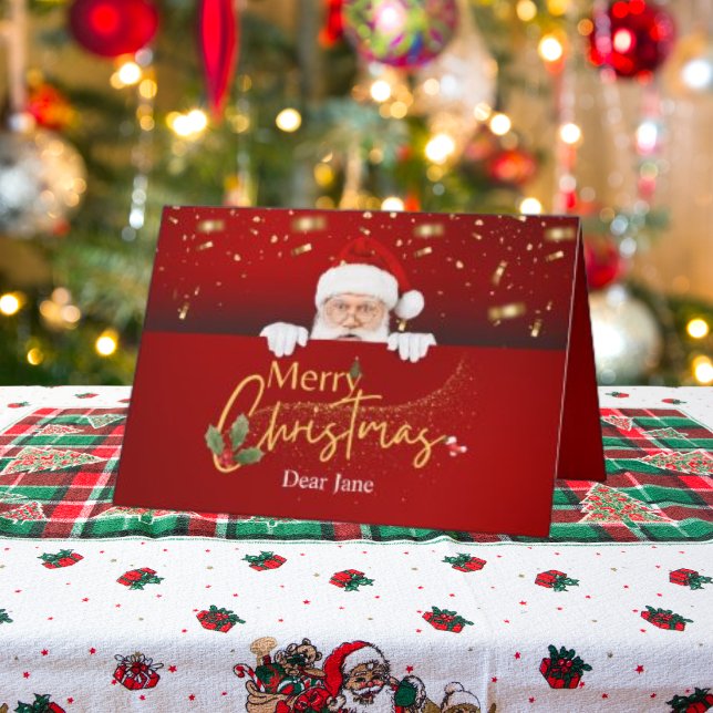 Customisable Merry Christmas Santa Claus Folded  Holiday Card (Creator Uploaded)