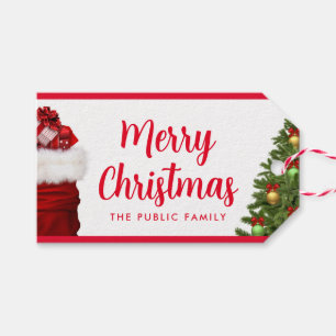 Customisable Merry Christmas Script Text Pine Tree Gift Tags