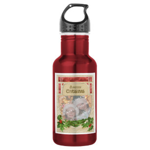 Customisable Merry Christmas Vintage Stained Glass 532 Ml Water Bottle