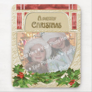 Customisable Merry Christmas Vintage Stained Glass Mouse Pad