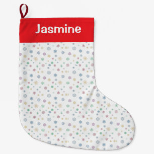Customisable Minimal Colourful Christmas Snowflake Large Christmas Stocking