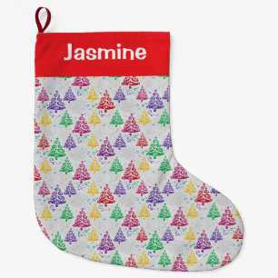 Customisable Minimal Colourful Xmas Tree Large Christmas Stocking