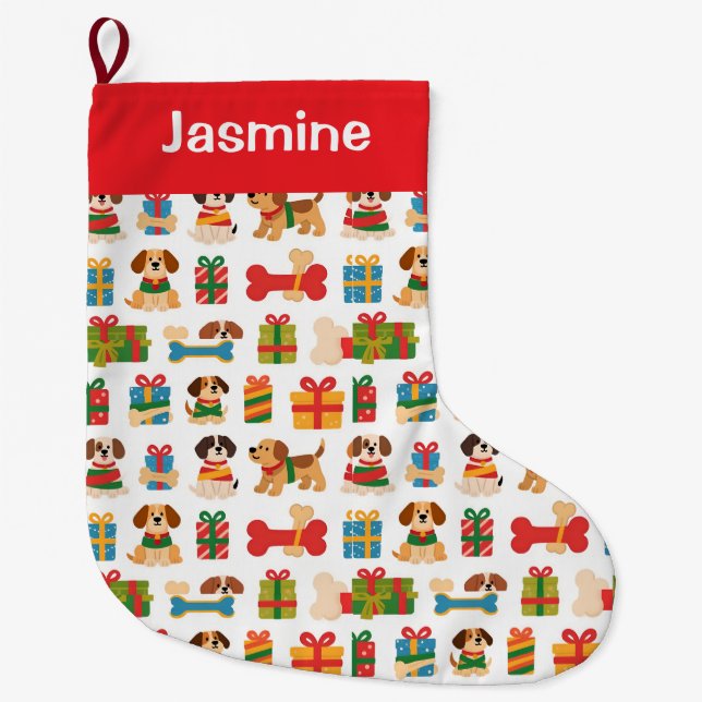 Customisable Minimal Colourful Xmas Tree Pet Large Christmas Stocking (Front)