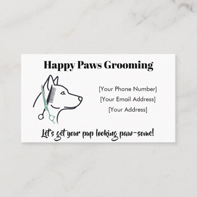 Customisable Minimalist Dog Grooming Business Card (Front)