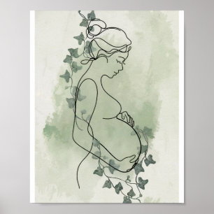 Customisable Minimalist Pregnancy Line Art Poster 
