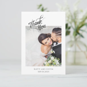 Customisable Minimalist Script Heart Wedding Photo Thank You Card