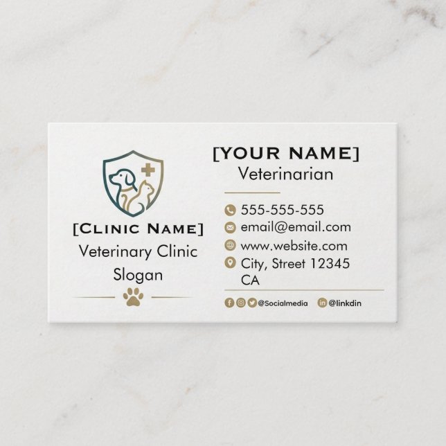 Customisable Minimalist Veterinary Business Card  (Front)