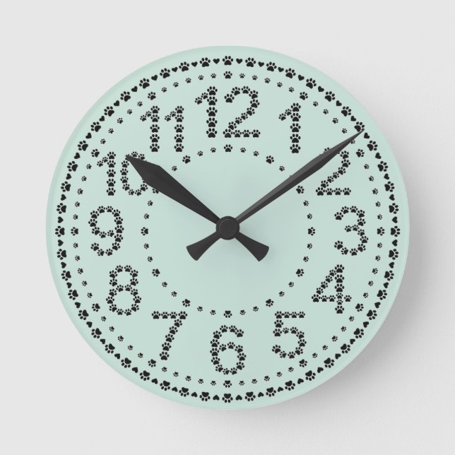 Customisable Mint Paw Print Wall Round Clock (Front)