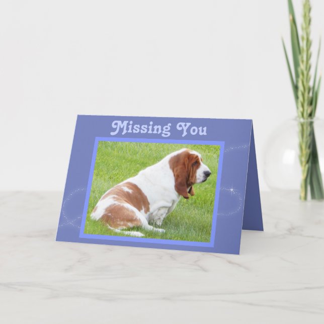 Customisable "Missing You" Card w/Cute Basset (Front)