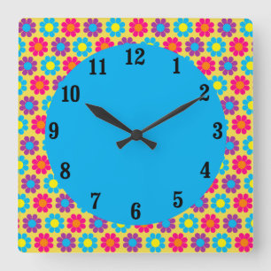 Customisable Mod Flower Power Square Wall Clock