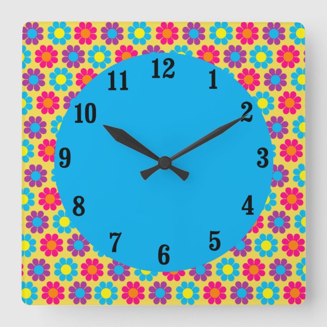 Customisable Mod Flower Power Square Wall Clock (Front)