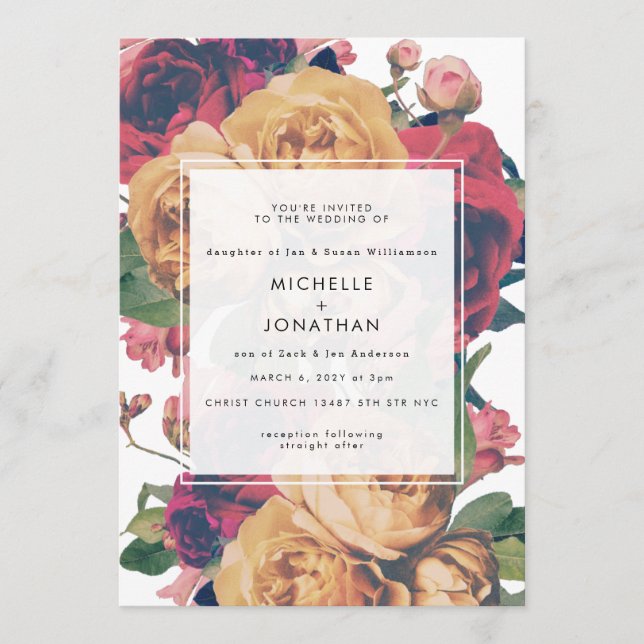 Customisable Modern Boho Roses Wedding Invitation (Front)
